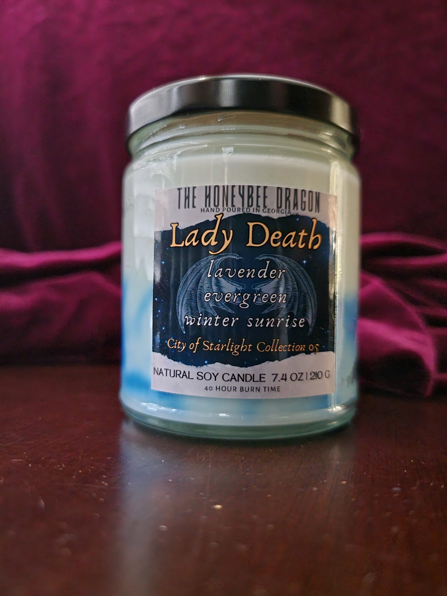 Lady Death Bookish Candle | Lavender, Eucalyptus, & Pine | 7.5 oz Soy