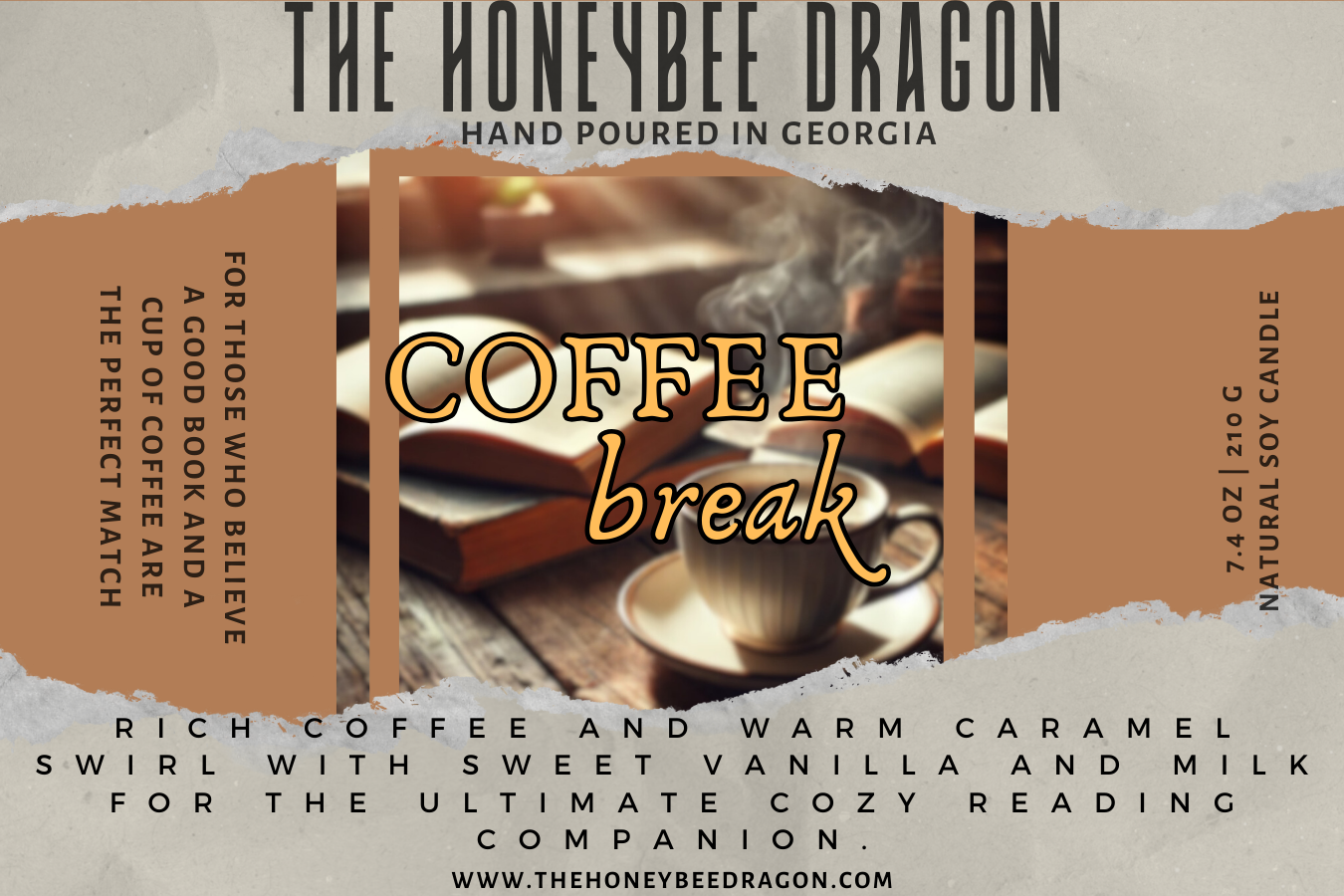 Coffee Break Bookish Candle | Caramel, Vanilla & Coffee | 7.4 oz Soy Candle