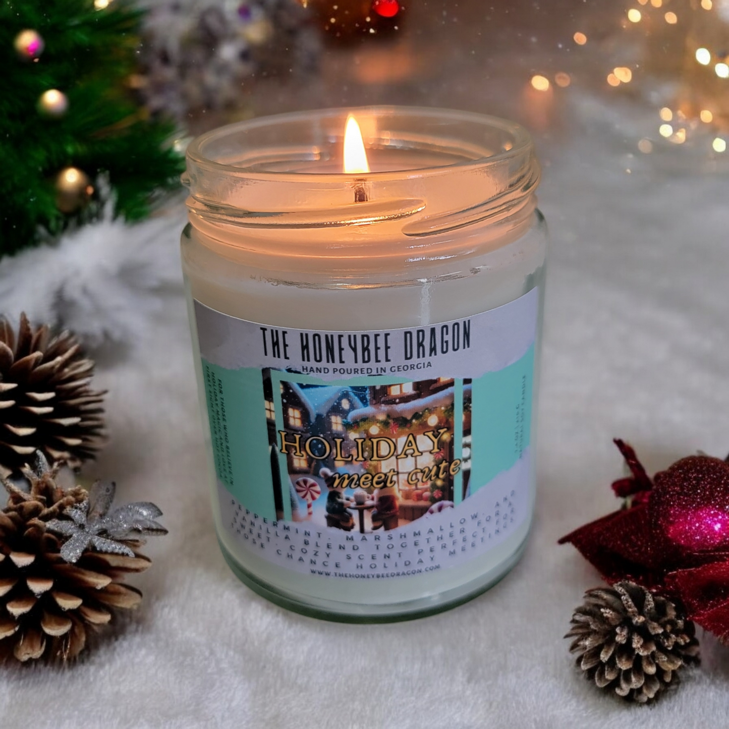 Holiday Meet-Cute Bookish Candle | Candy Cane, Chocolate, Sugared Milk | 7.5 oz Soy