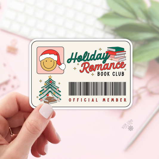 Holiday Romance Book Club Sticker | Library Card Style | Christmas Bookish | 2''