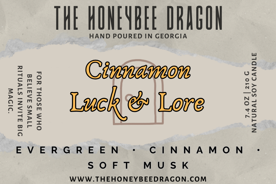 🌲 Cinnamon, Luck & Lore | Evergreen, Cinnamon & Soft Musk | Bookish Ritual Candle