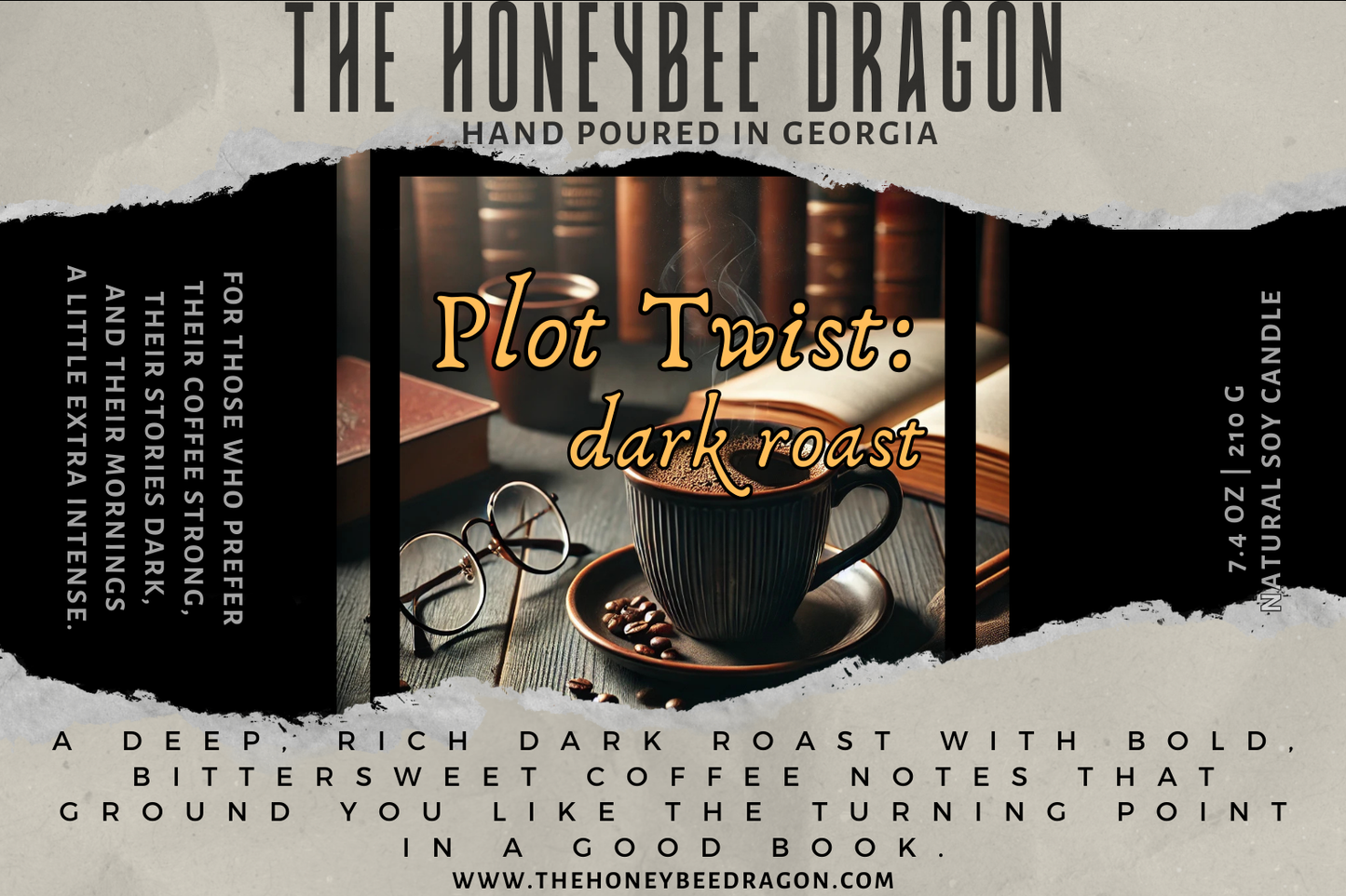 Plot Twist Bookish Candle | Fresh Coffee, Caramel & Dark Roast | Limited Edition 7.5 oz Soy