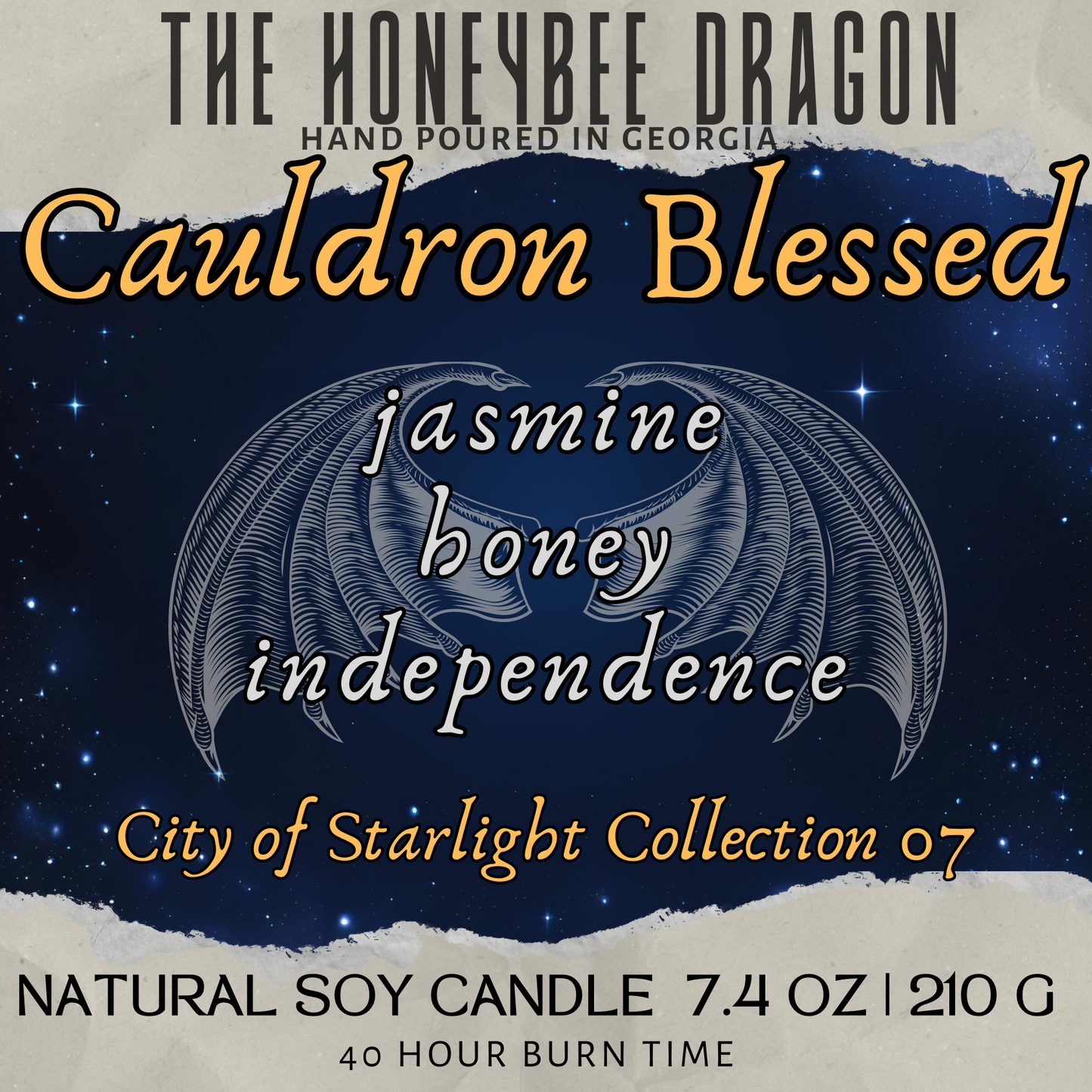 Cauldron Blessed Bookish Candle | Spun Sugar, Peach Tea & Honey | 7.5 oz Soy