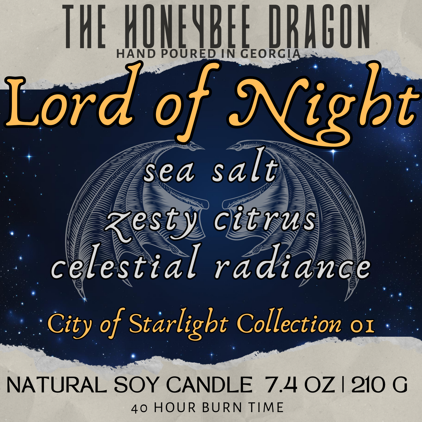 Lord of Night Bookish Candle | Orange Peel, Sea Salt & Amber | 7.5 oz Soy