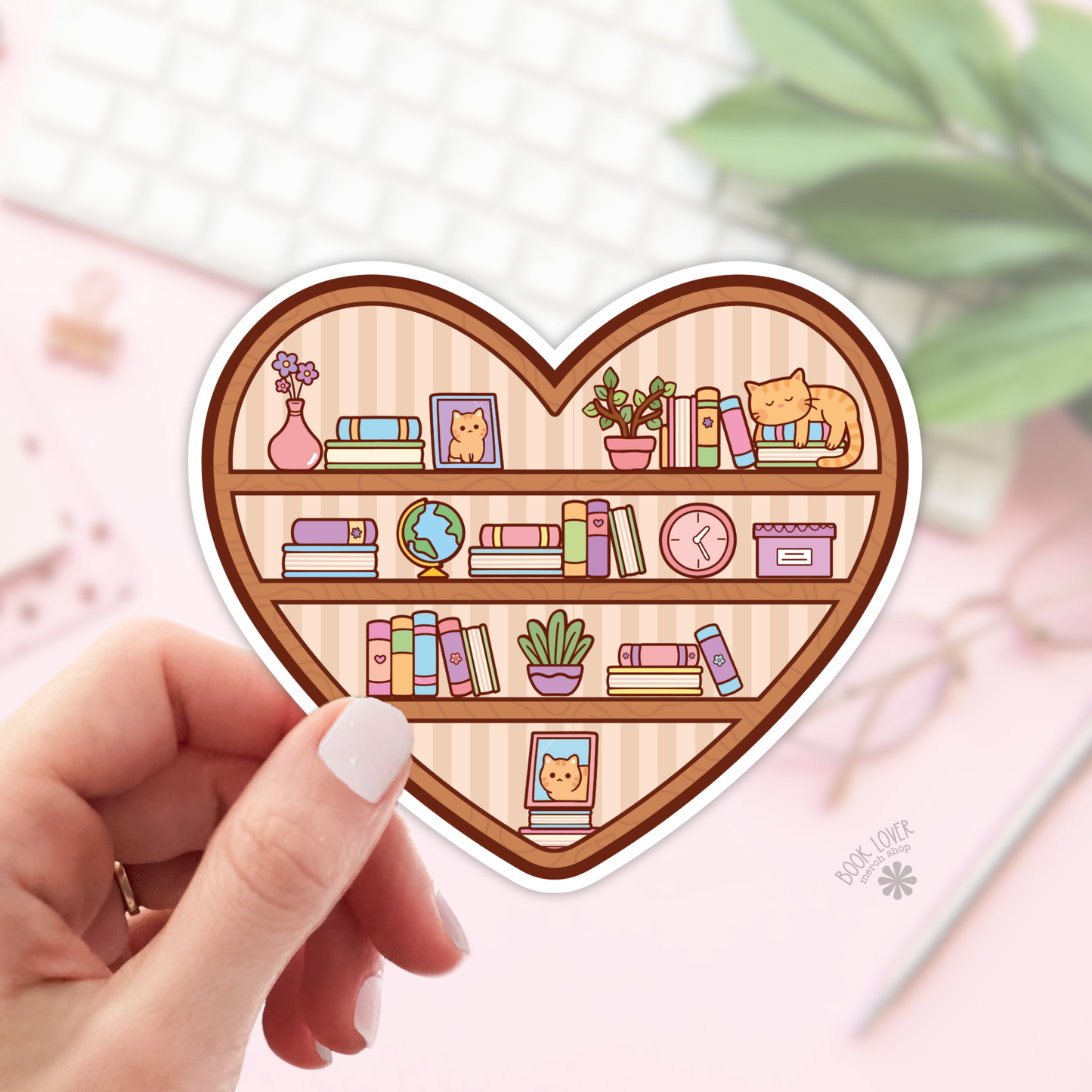 Heart Bookshelf Sticker | Matte Bookish Sticker | Book Lover Gift | 2''